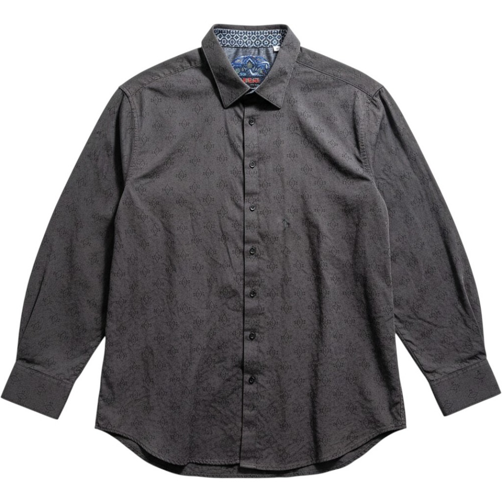 Robert Graham Button Up Shirt Mens 3XL Grey Tonal Damask Long Sleeve Embroidered